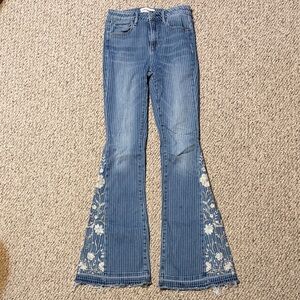 Embroidered Blue Flare Jeans